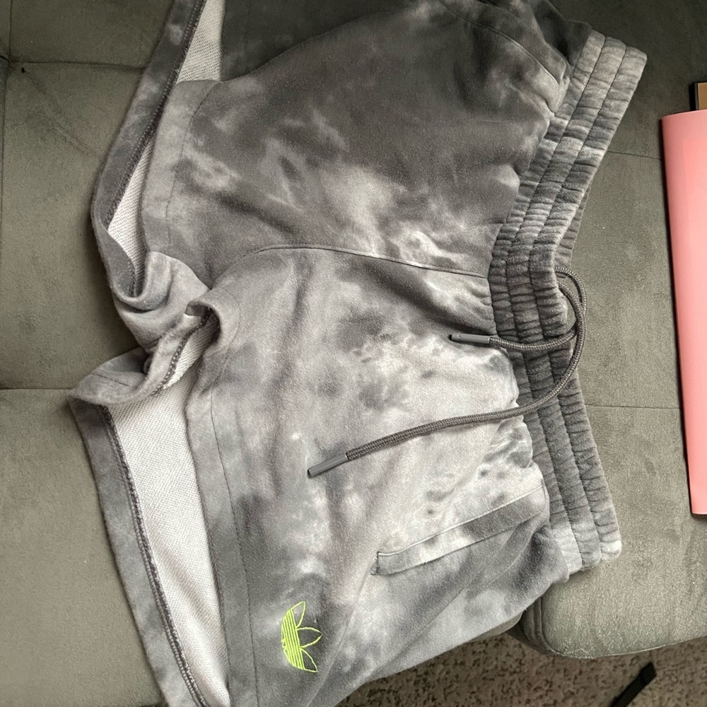 Adidas shorts with lime green adidas sign